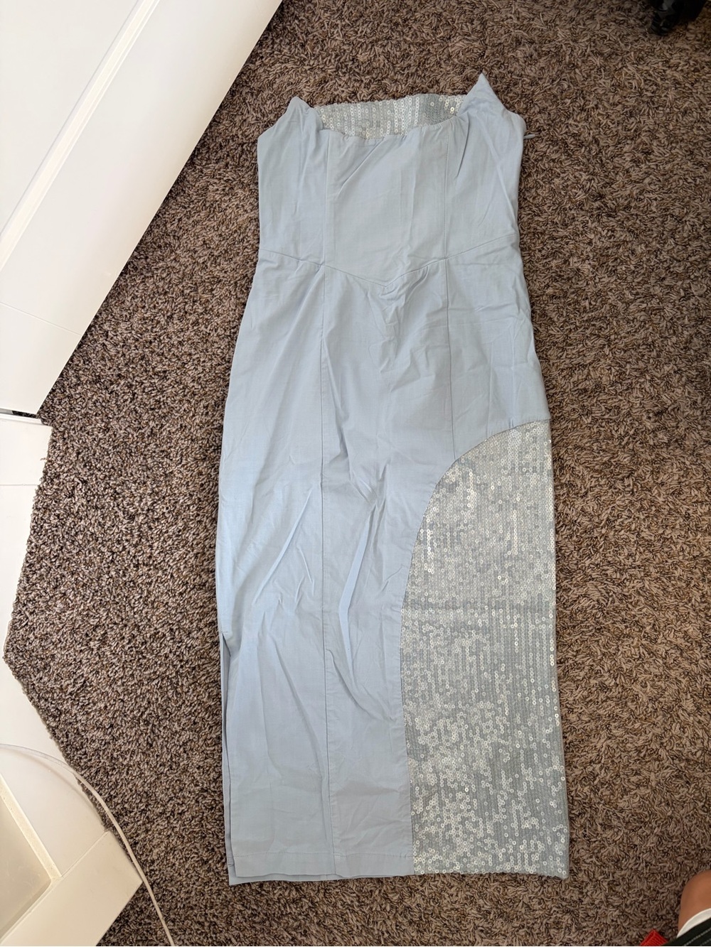 Anthropologie Light Blue Strapless Sequin-Panel Midi Dress